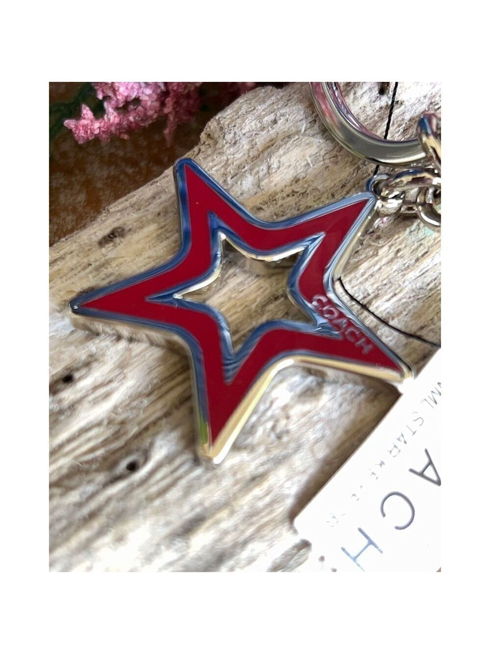 Red Silver Cut Out Star COACH Gold Key Chain / Fob Purse Charm